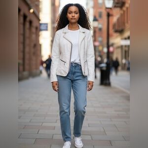 Crisca White /Beige Spring Jacket NWOT Made in Germany  Lined Zip Front small